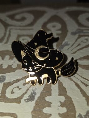 Black Cat Witch Enamel Pin for Cat Lovers